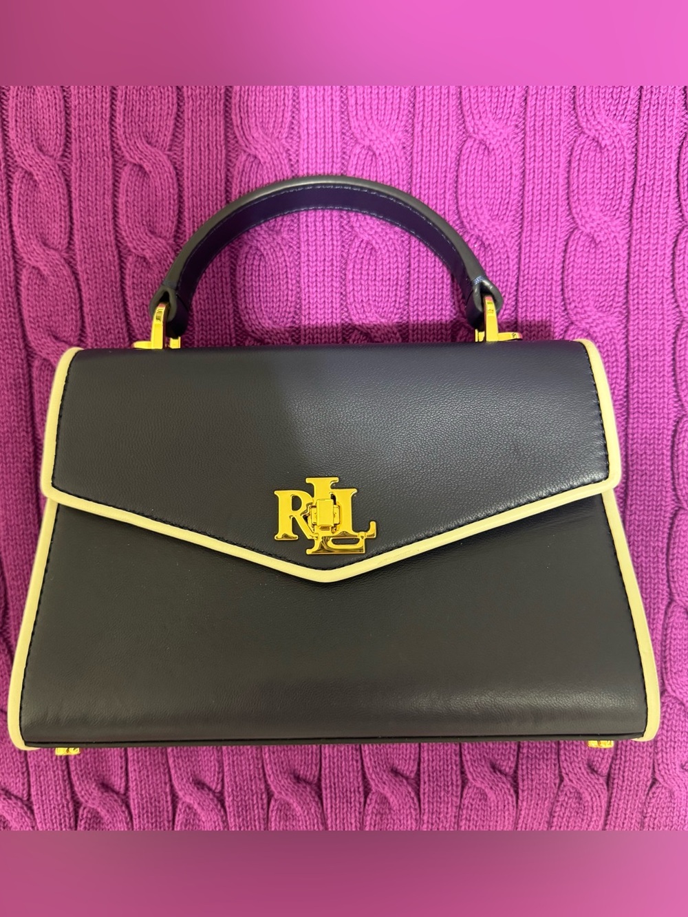 Lauren Ralph Lauren Black Satchel with Yellow Trim